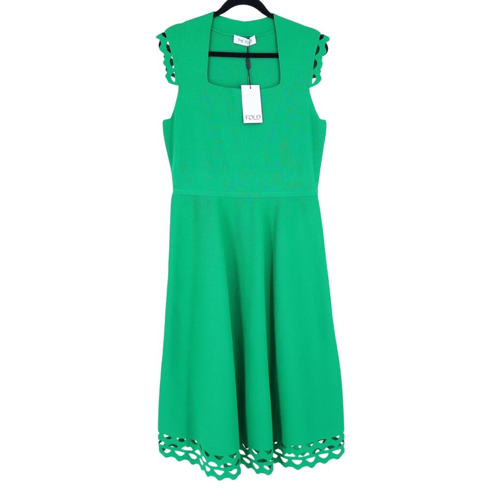 THE FOLD Vienna Sculpt Knit Midi Dress Emerald Green NWT Laser Cut Women's 10
